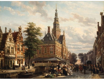 A-6856 Cornelis Springer - Tržní náměstí a radnice Bolsward v létě