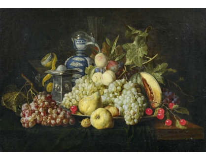 A-7252 Alexander Coosemans - Zátiší z ovoce s hrozny a meloun na stole