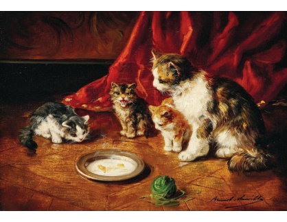 A-7274 Arthur Alfred Brunel de Neuville - Kočičí matka s koťaty před miskou na mléko
