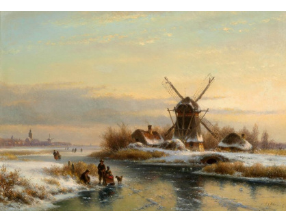 A-7564 Lodewijk Johannes Kleijn - Zamrzlá řeka s větrným mlýnem