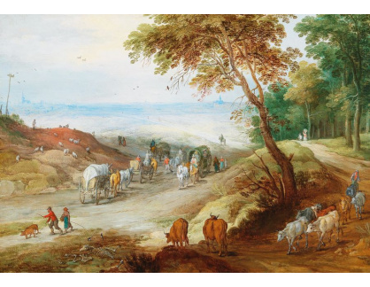DDSO-3684 Jan Brueghel - Rozsáhlá kopcovitá krajina s cestujícími na cestě