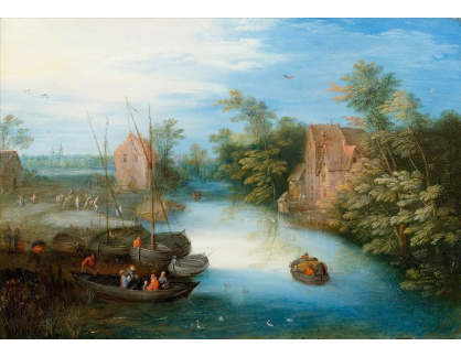 DDSO-3686 Jan Brueghel - Říční krajina s loďkami a postavami