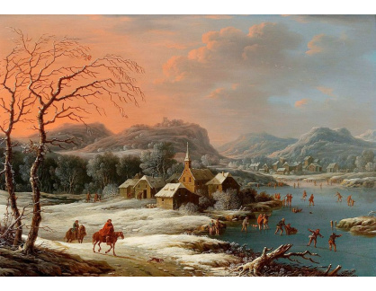 DDSO-3801 Johann Christian Vollerdt - Horská zimní krajina s bruslaři na zmrzlé řece