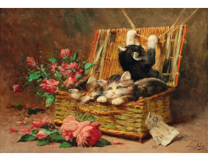 DDSO-3918 Léon Huber - Zátiší s koťaty a květinami