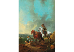 DDSO-2562 August Querfurt - Krajina s dvěma jezdci a jejich psy