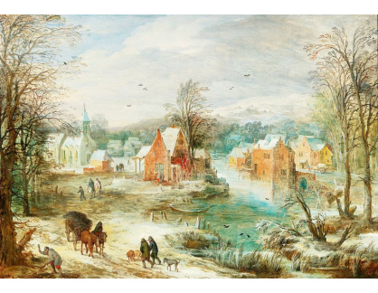 DDSO-5123 Jan Brueghel  a Joos de Momper - Zimní krajina s vesnicí a postavami na cestě