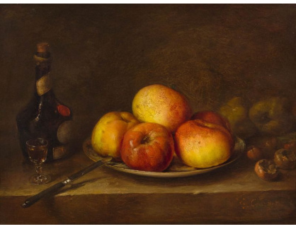 D-6516 Gustave Courbet - Zátiší s jablky na talíři a vínem na stole