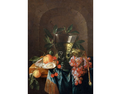 D-6745 Cornelis de Heem - Zátiší s hrozny, třešněmi, pomeranči a ústřicemi na desce stolu