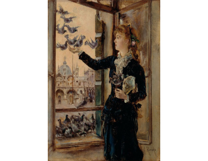 D-7757 Anton Romako - Dívka u okna krmící holuby na náměstí svatého Marka