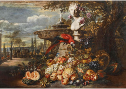 D-8759 David de Coninck - Papoušek, melouny, broskve, granátová jablka, hrozny a třešně v italském parku