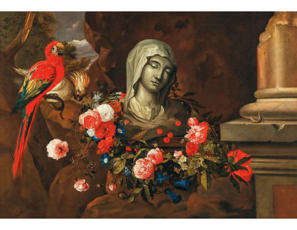 D-8833 Jacob Marrell - Mramorová busta Panny Marie zdobená květinovým věncem