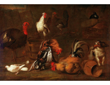 D-8882 Melchior de Hondecoeter - Kuřata a krůta se psem ve dvoře