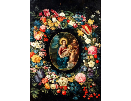 D-9072 Frans Francken - Svatá rodina s chlapcem Janem v květinové girlandě