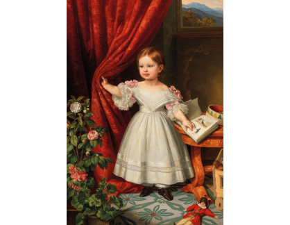 D-9141 Johann Nepomuk Ender - Portrét mladé dívky v dětském pokoji s kaméliemi, pelargoniemi a hračkami