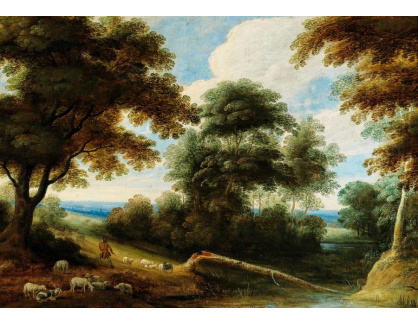 D-9468 Jacques d Arthois - Lesní krajina s pastýřem bránícím stádo před vlkem