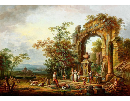 D-9496 Jean-Baptiste Claudot - Pastýři a rolníci u fontány u zničeného oblouku