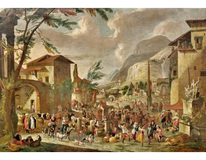 D-9671 Pieter van Bredael - Vesnice s tančícími rolníky mezi římskými ruinami