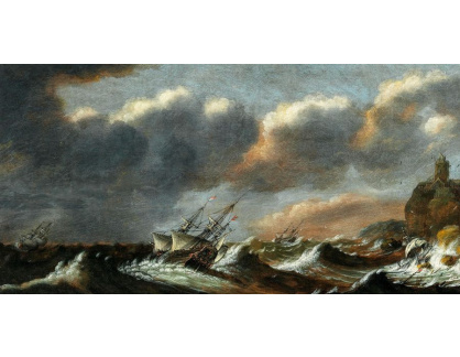 D-9849 Claes Wou - Vrak lodi pod útesem na rozbouřeném moři
